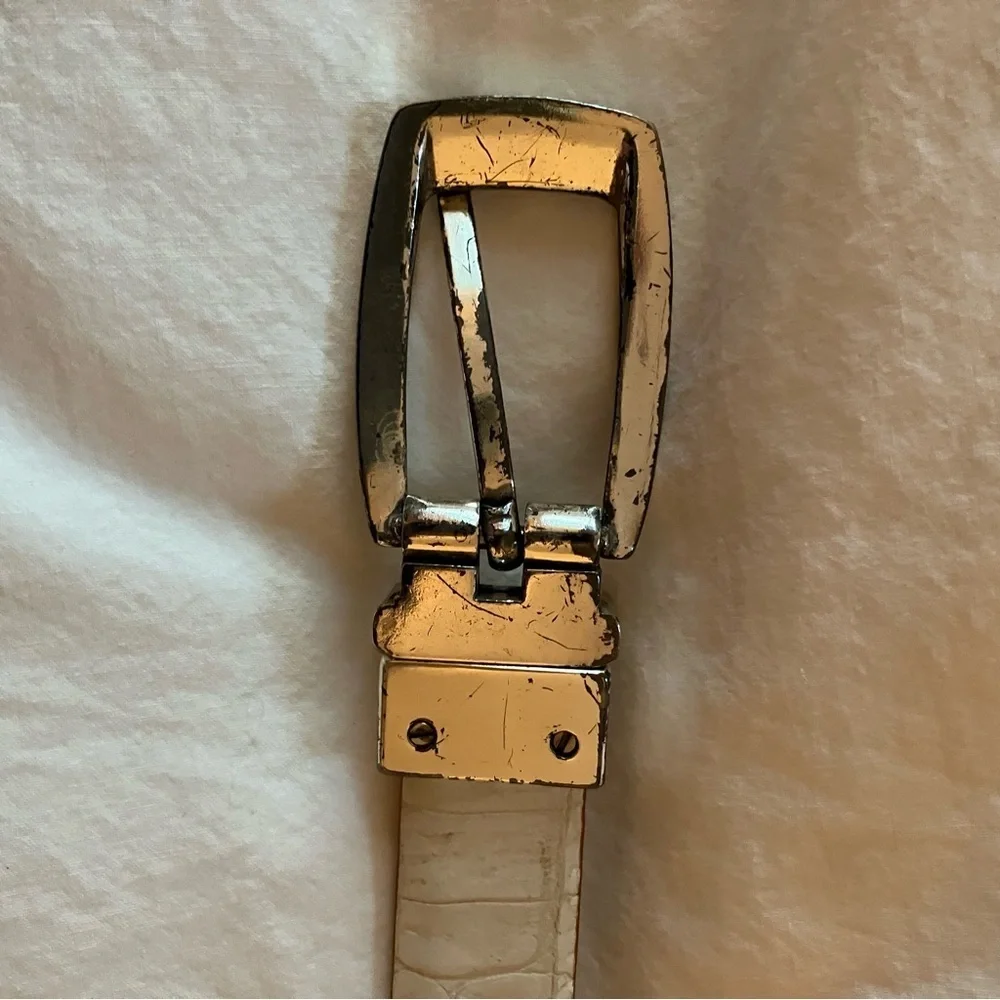 VTG Lauren Ralph Lauren Women’s Croc Embossed  Belt Size L Tan Skinny Old Money